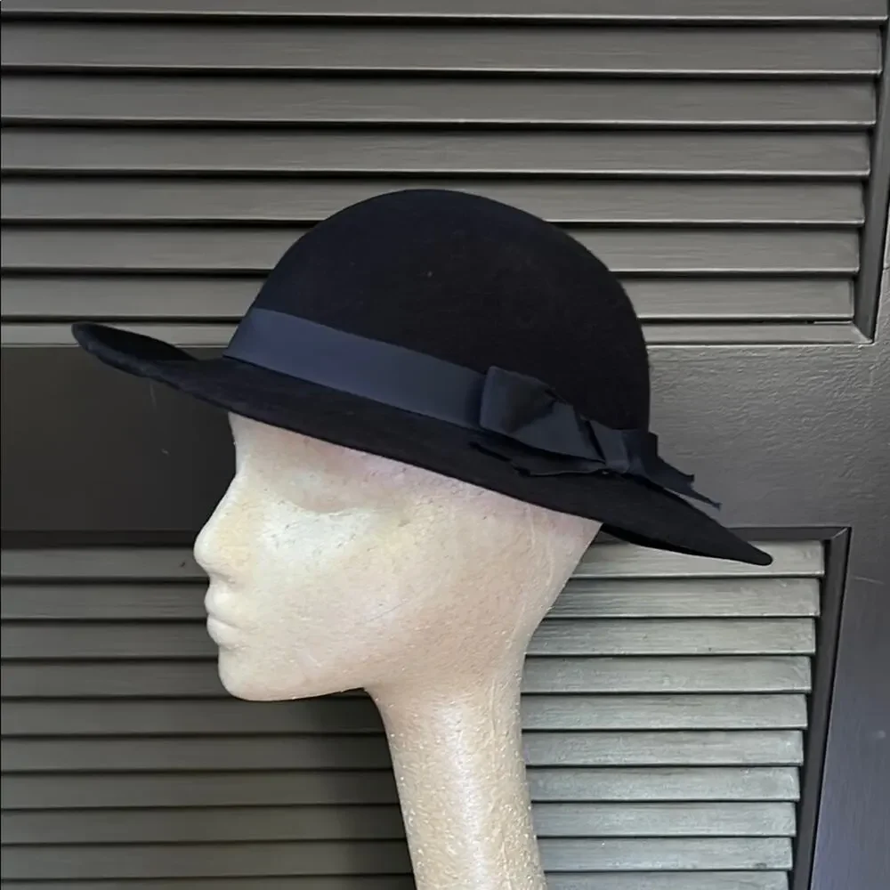 Vintage Dark Navy The Field Company Wool Hat with Grosgrain Band and Bow